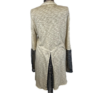 Gabby Isabella Cardigan Knit Sweater Cream With Black Lightweight Large Tunic